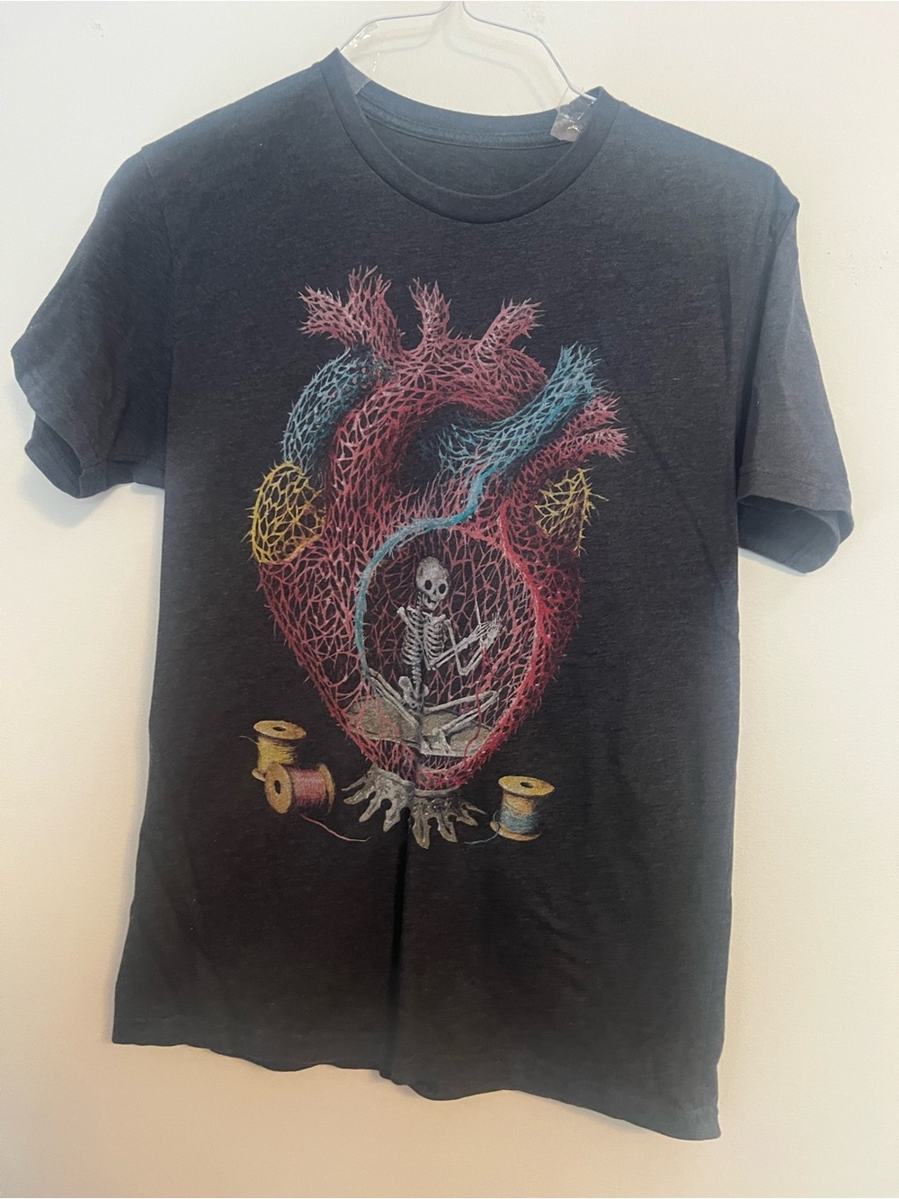 Black Short Sleeve Graphic Tee with Colorful Anatomical Heart Design